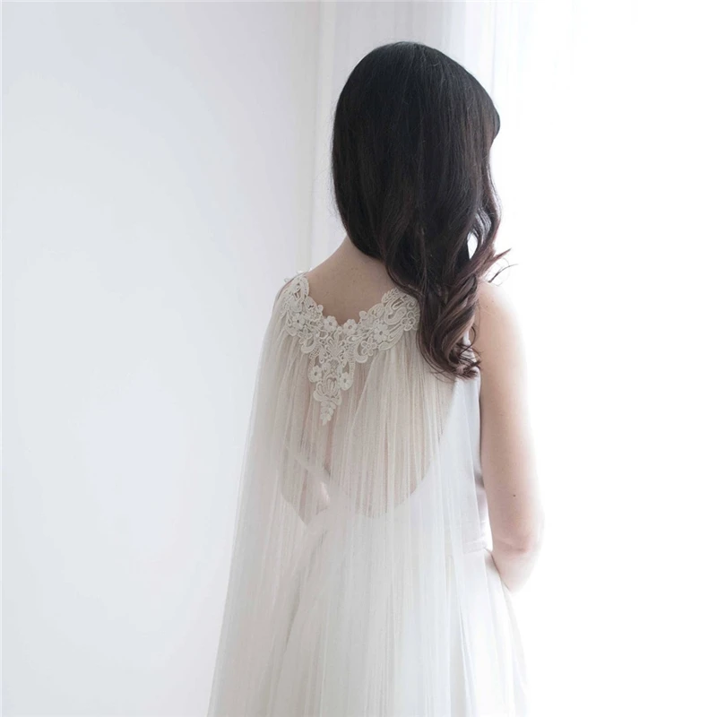 Bridal Cape Veils Ivoey White Lace Tulle Wedding Cape Shoulder Veil for Brides Cloak Elegant Black Accessories CB 211091