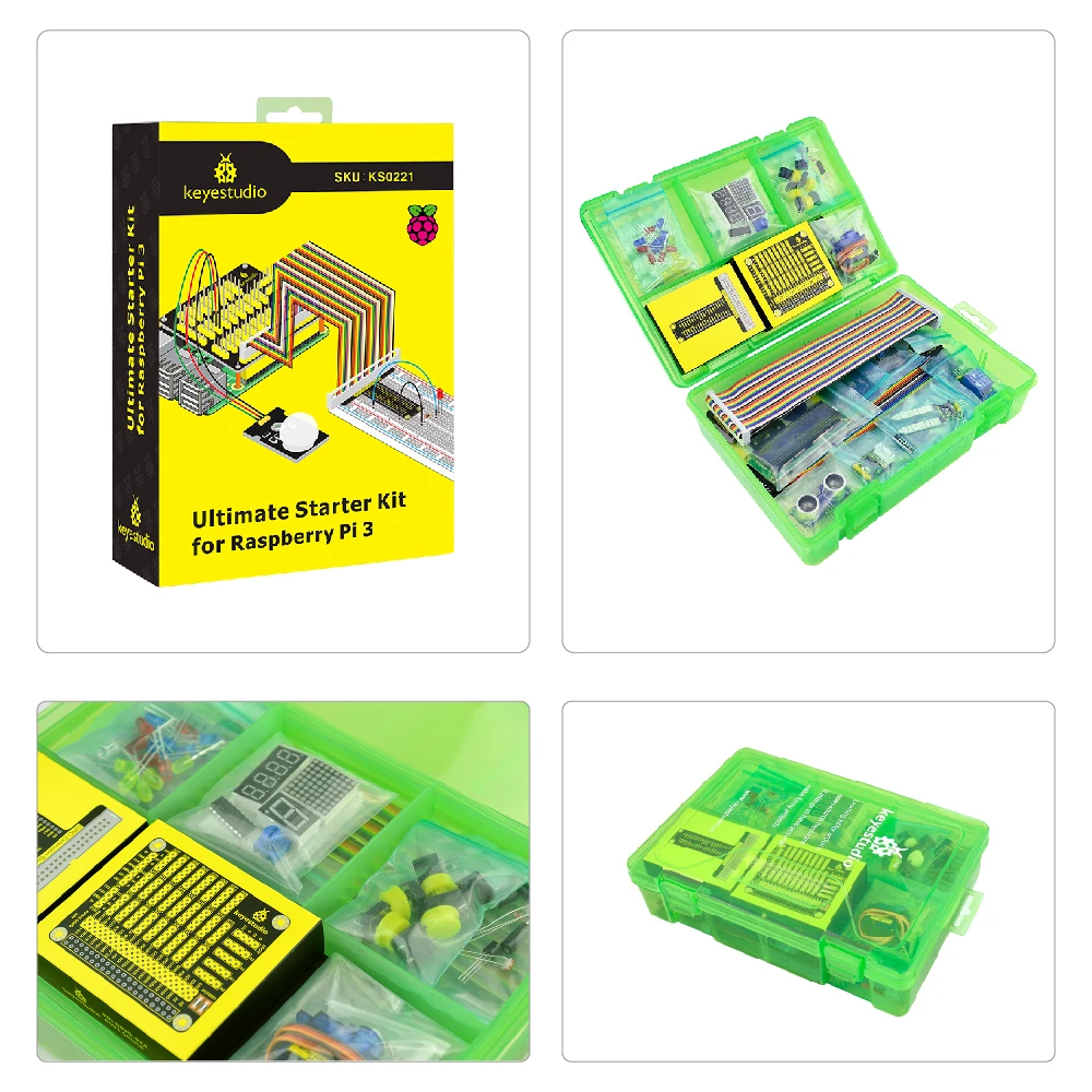 keyestudio Ultimate Starter Kit for Raspberry Pi 4B GPIO-PCF8591 Shield ,1602 LCD ,ADXL345,HC-SR04,DS3231 Clock Module