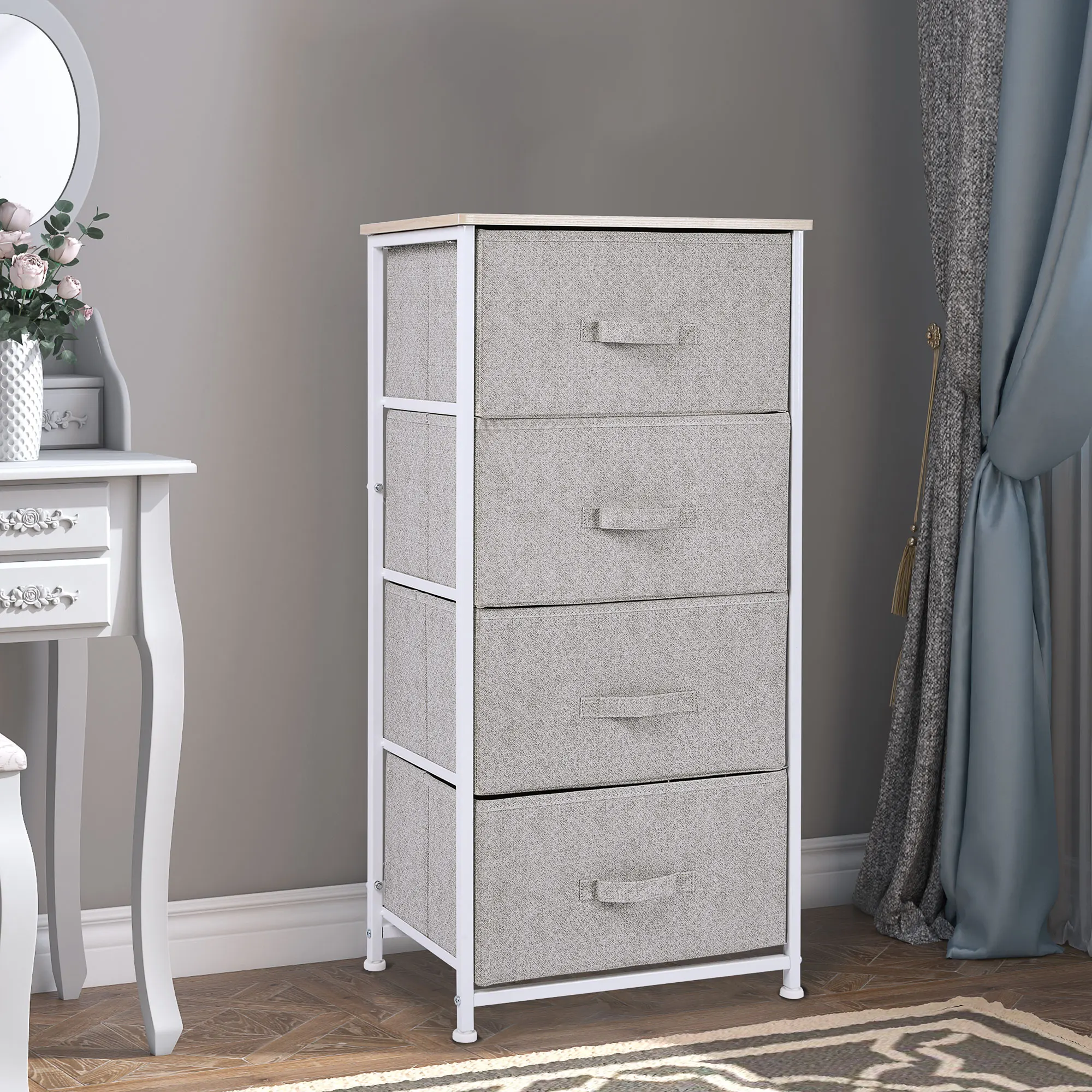HOMCOM Cajonera Cómoda Organizador con 4 Cajones de Tela para Dormitorio Salón