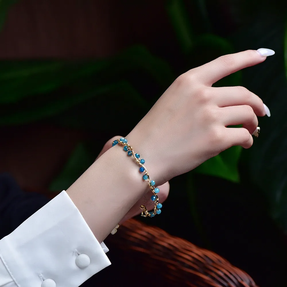 Natural Stone Blue Tanzanite Faceted Bead 14K Gold Filled Bracelet For Women Opening Bangle Vintage Handmade Bohemia Jewelry
