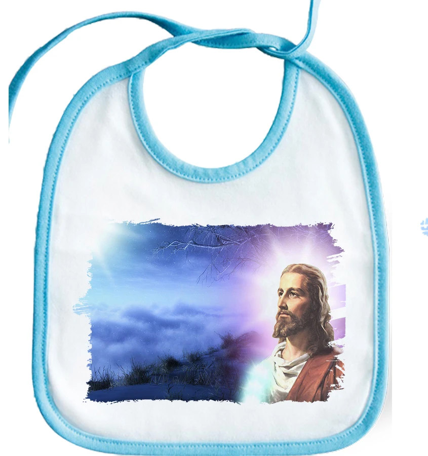 MERCHANDMANIA bib border COLOR Jesus Christ Son of God RELIGION blue clothing baby boy child soft polyester infant