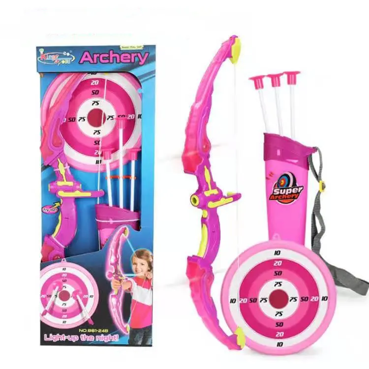 Dropshopping 62cm crianças menino menina esportes ao ar livre indoor diversão brinquedos 5-10m piscando tiro espada arco seta estilingue conjunto de luz