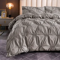Grey Duvet Cover Set Pinch Pleat 2/3pcs Twin/queen/king Size Luxury Bedding Sets High Quality Comforter Sets