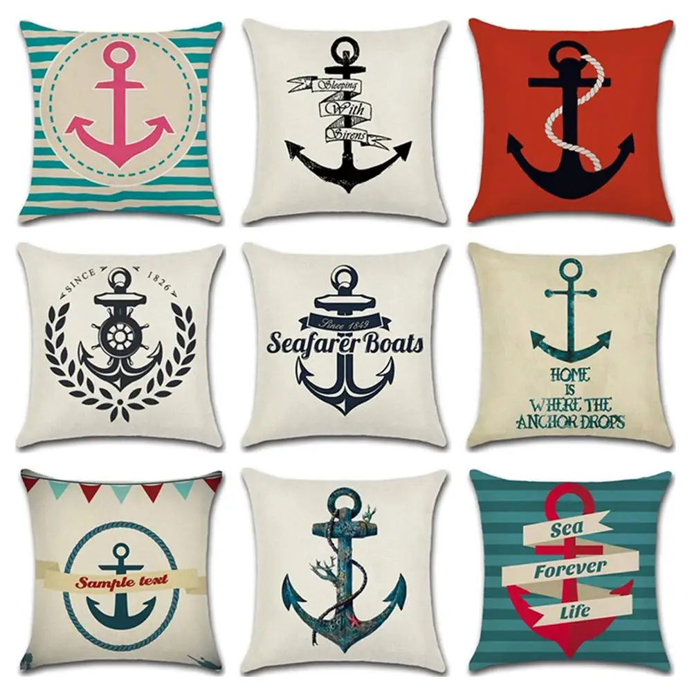 Anchor Series Cushion Cover Sea Style Ship Anchor Cotton Linen Pillow Case Boat Decorative Pillowcase funda de almohada ZT126