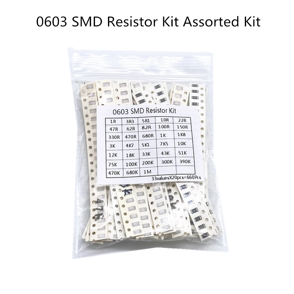 660Pcs 0805 0603 1206 Smd Weerstand Kit Diverse Kit 1ohm-1M Ohm 1% 33valuesX20pcs Sample Kit