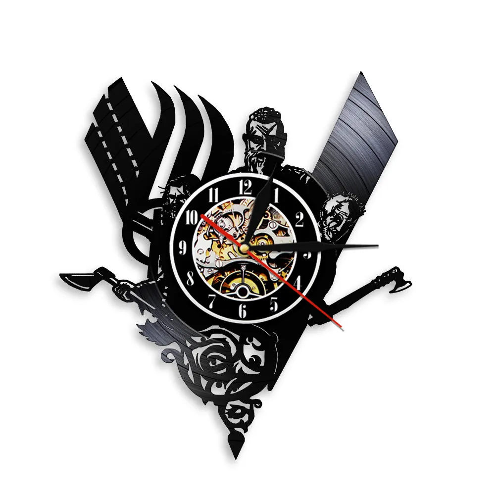 Viking Compass Wall Clock Watch Vintage Hanging Vinyl Record Wall Clocks Mysterious Norse Magick Wall Art Decor For Living Room