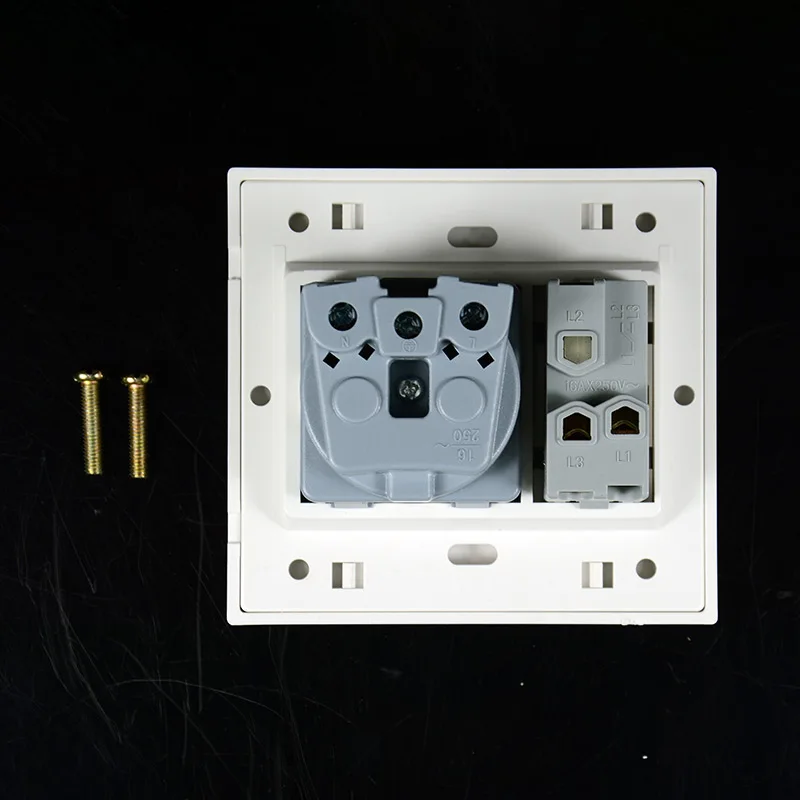 EU Household German standard 2-hole power plug wall socket with 1Gang 1Way Switch Socket  86 * 92mm flame retardant panel 16A