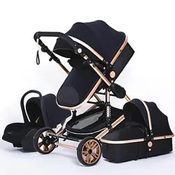 Luxurious Baby Stroller 3 in 1 Genuine Portable Baby Carriage Fold Pram Aluminum Frame High Landscape Stroller for Newborn Baby