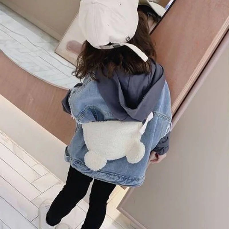 Giacca con cappuccio da ragazza per la primavera autunno inverno a maniche lunghe Patchwork Denim Top coreano elegante primavera per bambini Top da