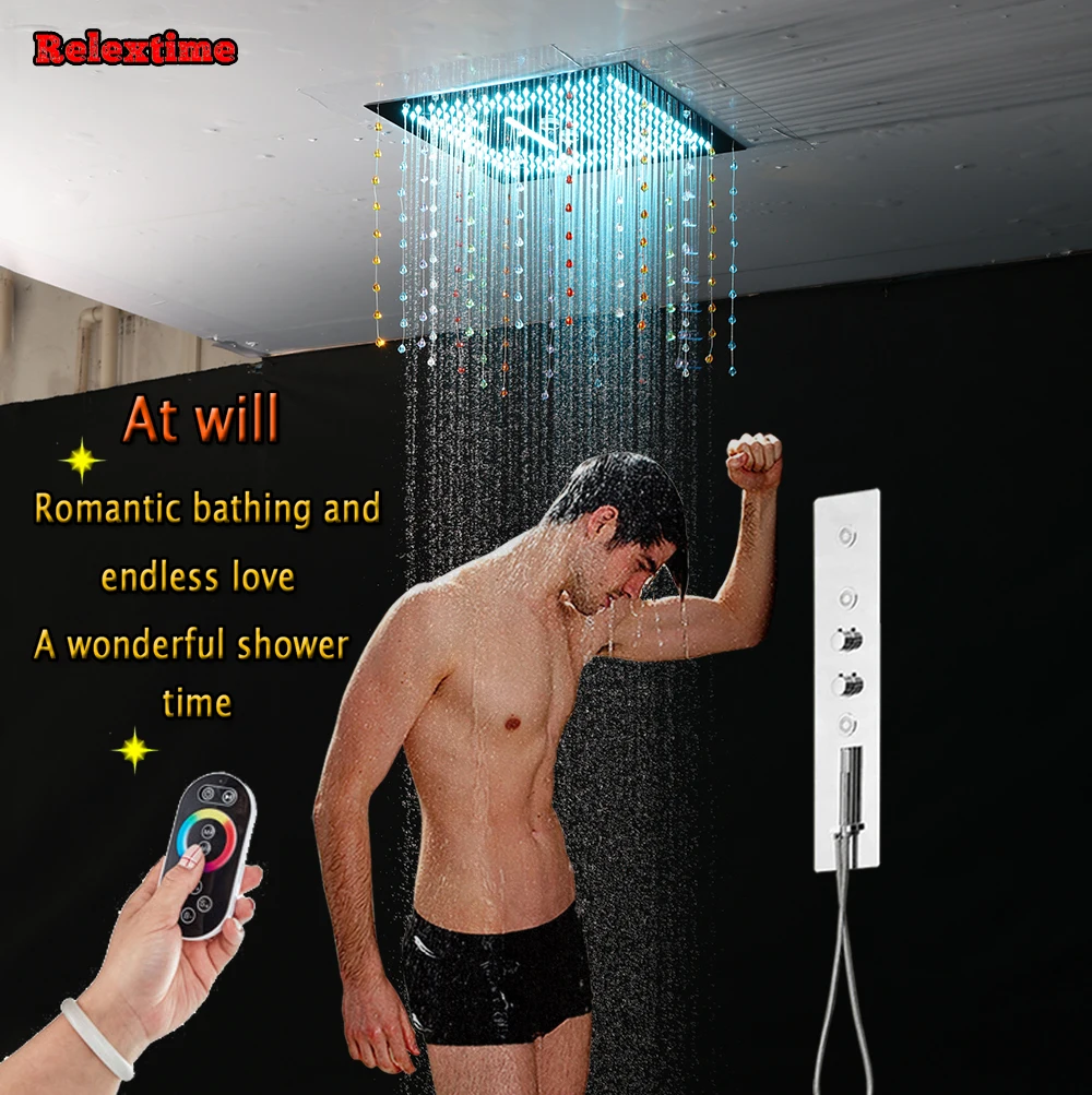 

Crystal quartz LED Ceiling Shower Head Bathroom Shower Set Multifunction Mixer Concealed Thermostatic Shower Faucet Massage jets