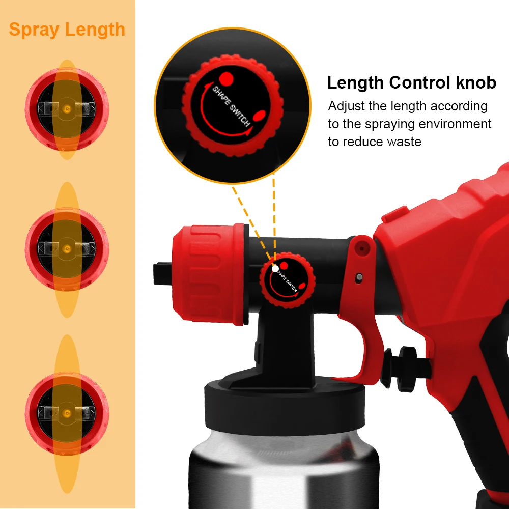 WISEUP 1000ML Electric Spray Gun Cordless High-power Automobile Steel Coating Air Brush With Compatible for 21V 1500mAh Battery