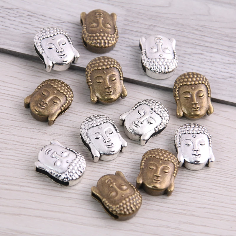 SWEET BELL 20pcs Two Color Buddha Head  Adapters Slider Spacer Jewelry Material For Jewelry Making For 10mm Leather Cord