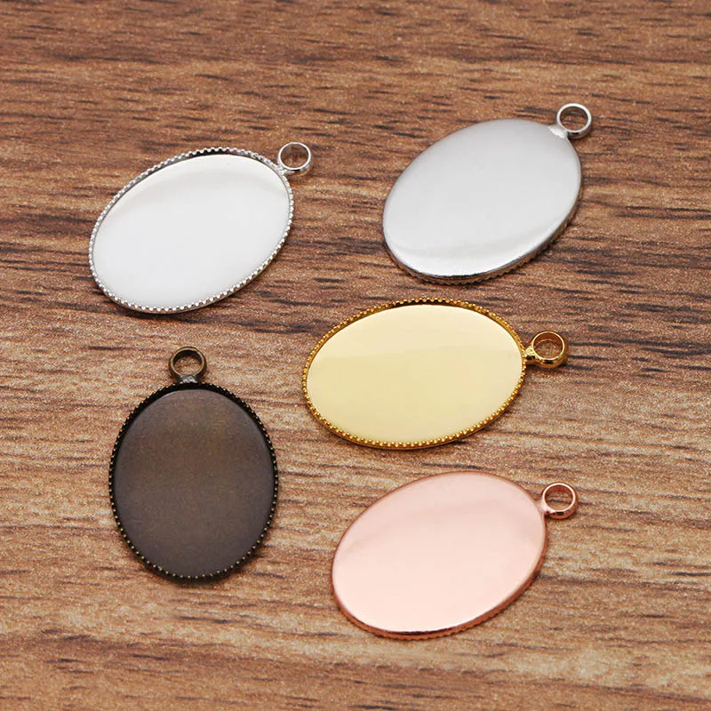 200pcs 13x18mm 18x25mm 30x40mm Inner Size 5 Colors Oval Cameo Cabochons Base Setting Blanks Pendant Necklace Jewelry Findings