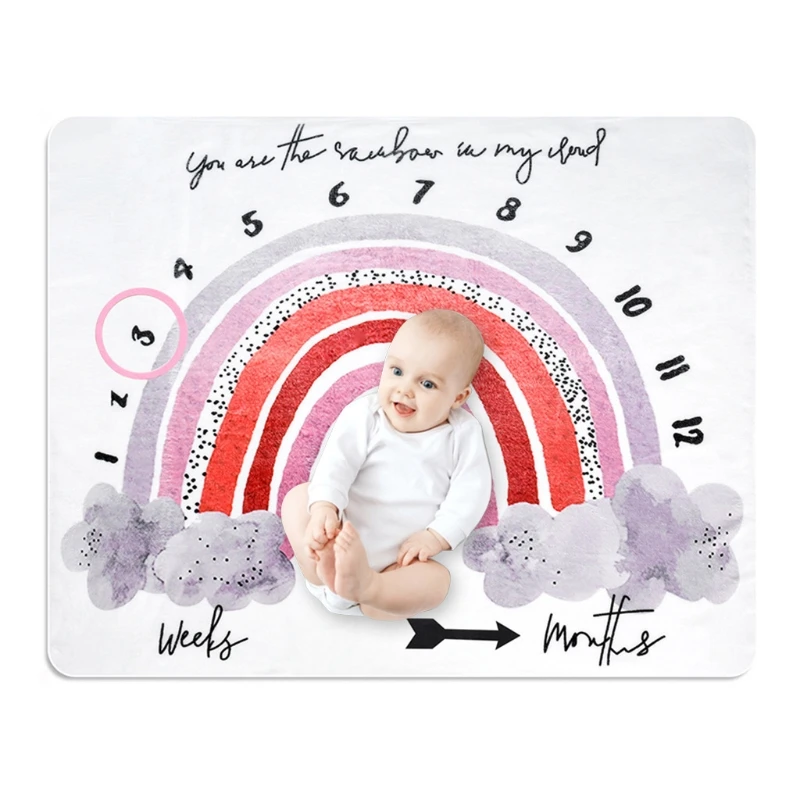 1 Set Baby Record mensile crescita pietra miliare coperta neonato fotografia puntelli accessori stampa arcobaleno cartone animato creativo