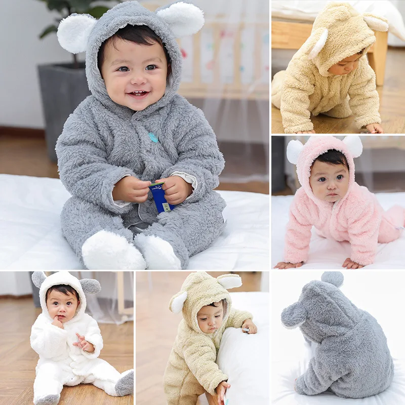 

2019 New born Baby toddler coat Winter Hoodie Clothes Polyester Infant Baby Outwear Rompers 3m-12m Boy Jumpsuit hooded mantle