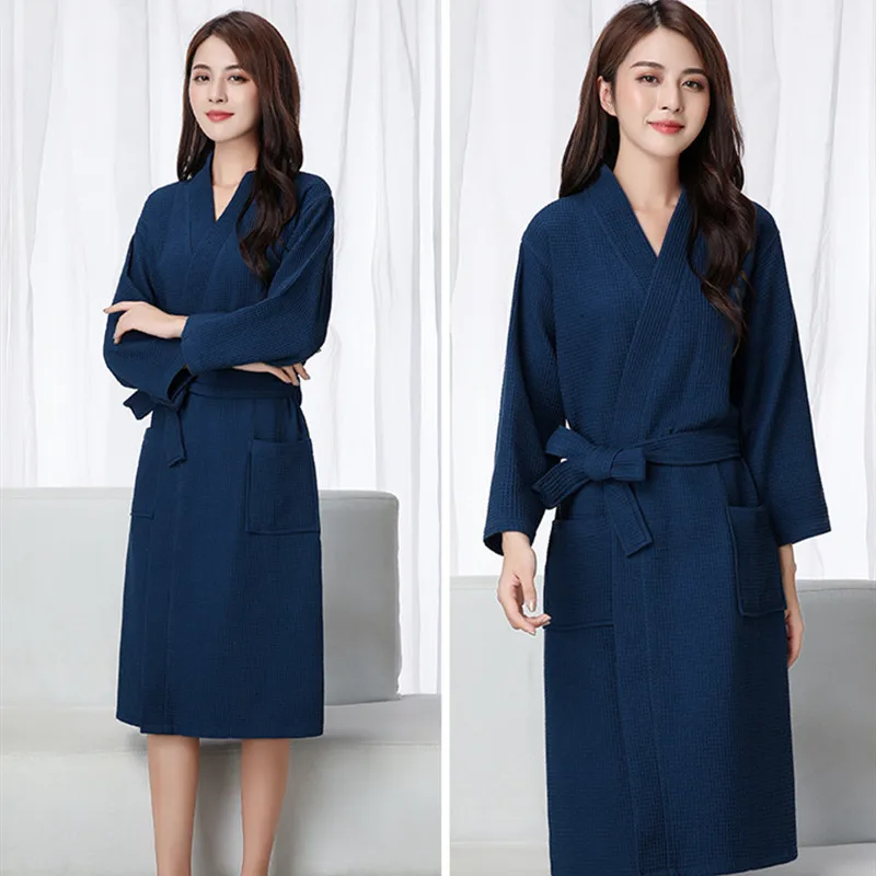 Spring Sexy Homewear Casual Women Waffle Robe100% Cotton Bathrobe Soft Ventilation Sleeprobe Casual Nightwear