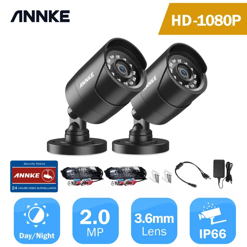 Annke 1080P Tvi Bewakingscamera 2 Stuks 2MP Bullet Kit Outdoor IP66 Weerbestendige Behuizing 66ft Super Nachtzicht Smart ir Cctv Cam