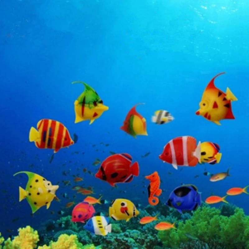 12pcs DIY Floating Plastic Tropical Fishes  Aquarium Decoration Baby Bath Toy