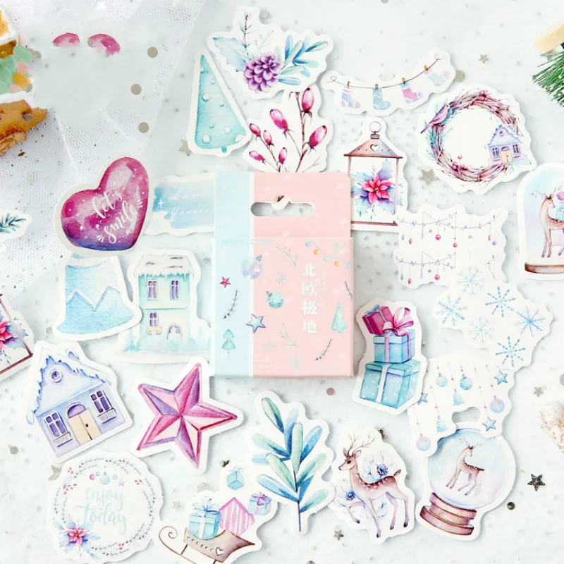 Mohamm diário fofo mini pequeno diário de papel estacionário natal nórdico adesivos de neve nórdicos flocos de scrapbooking
