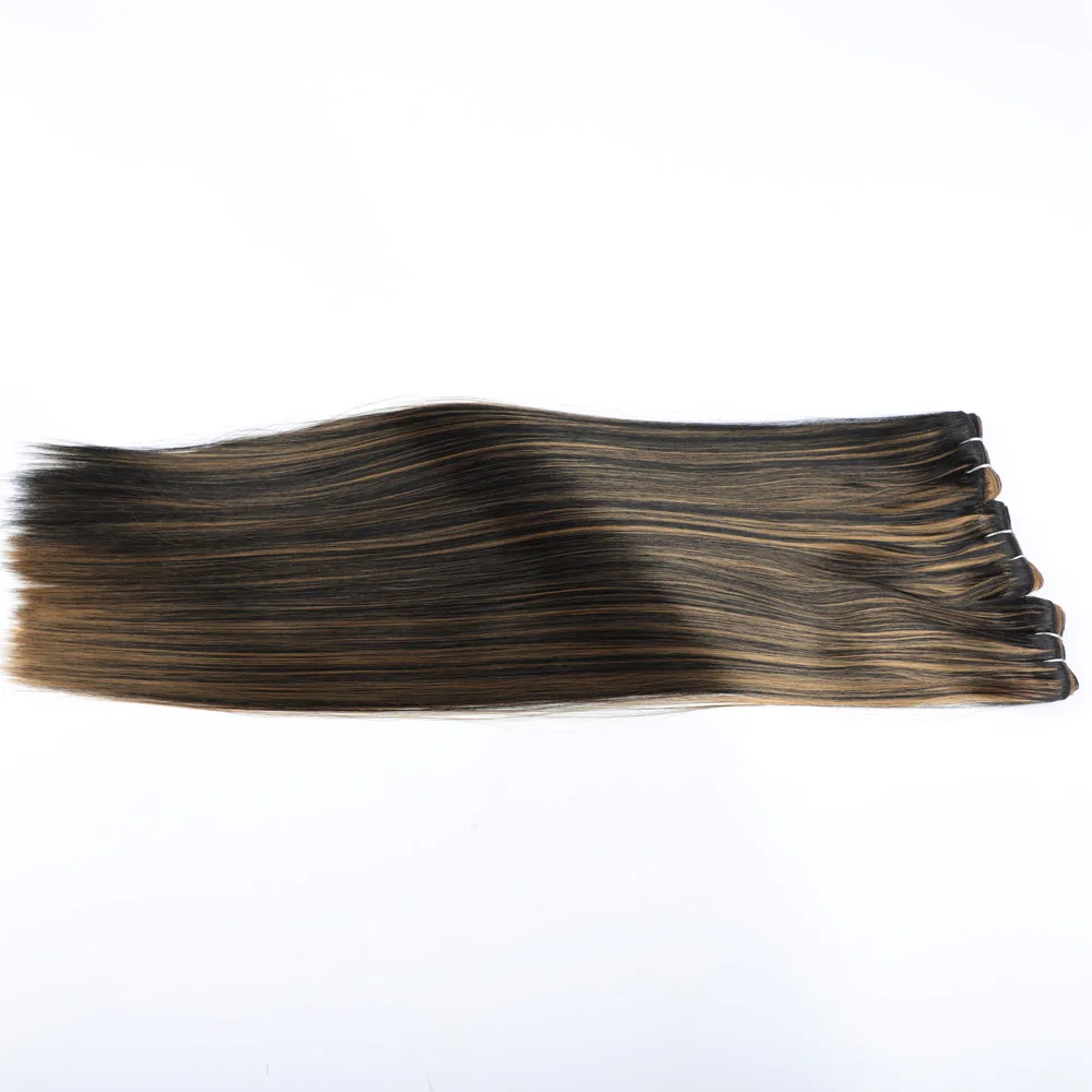 Tissages de cheveux synthétiques raides pour femmes, faisceaux de cheveux noirs et blonds, long mélange de documents, lot de trames de cheveux, degré de chaleur