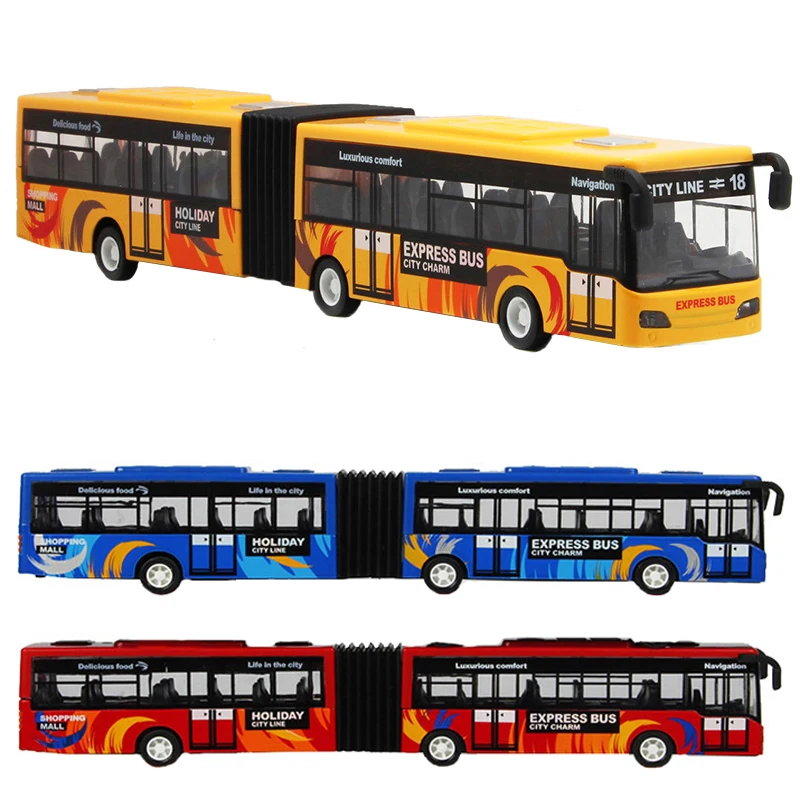 2 Carriages Public Bus Model Light Up Car Toy Pullback Alloy Bodyshell Toys for Children Kids Boy Birthday Gift Transit Bus