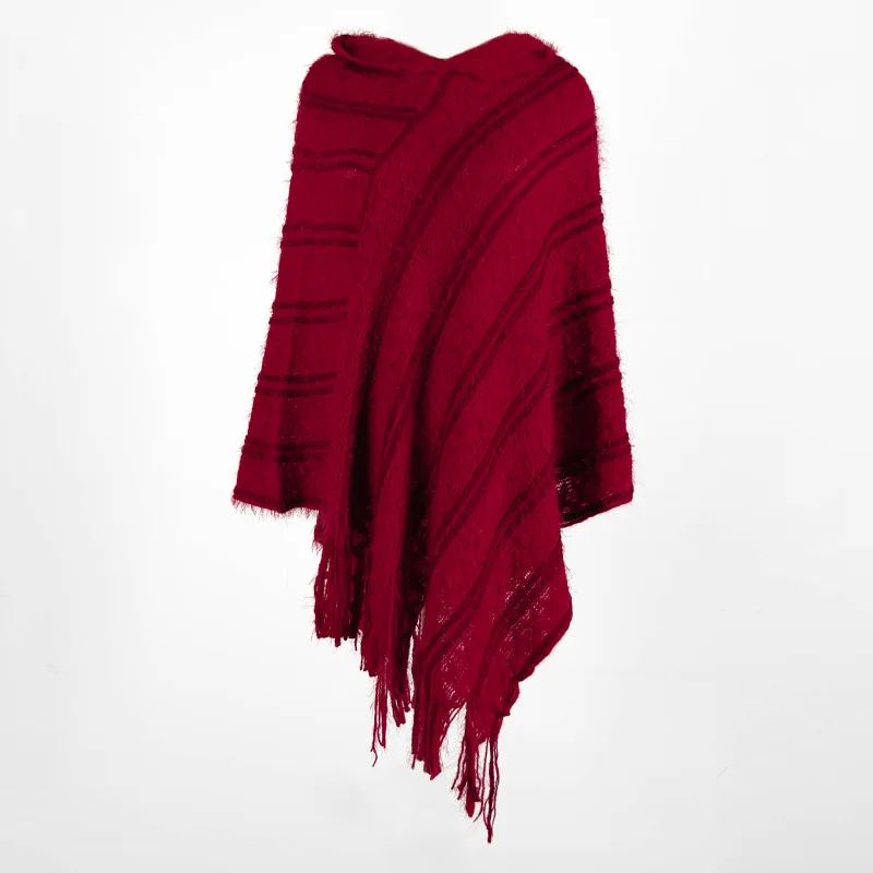

Woman Sweater European Style Tassel Cloak Batwing Sleeve Knit Clothes Striped Female Sweater