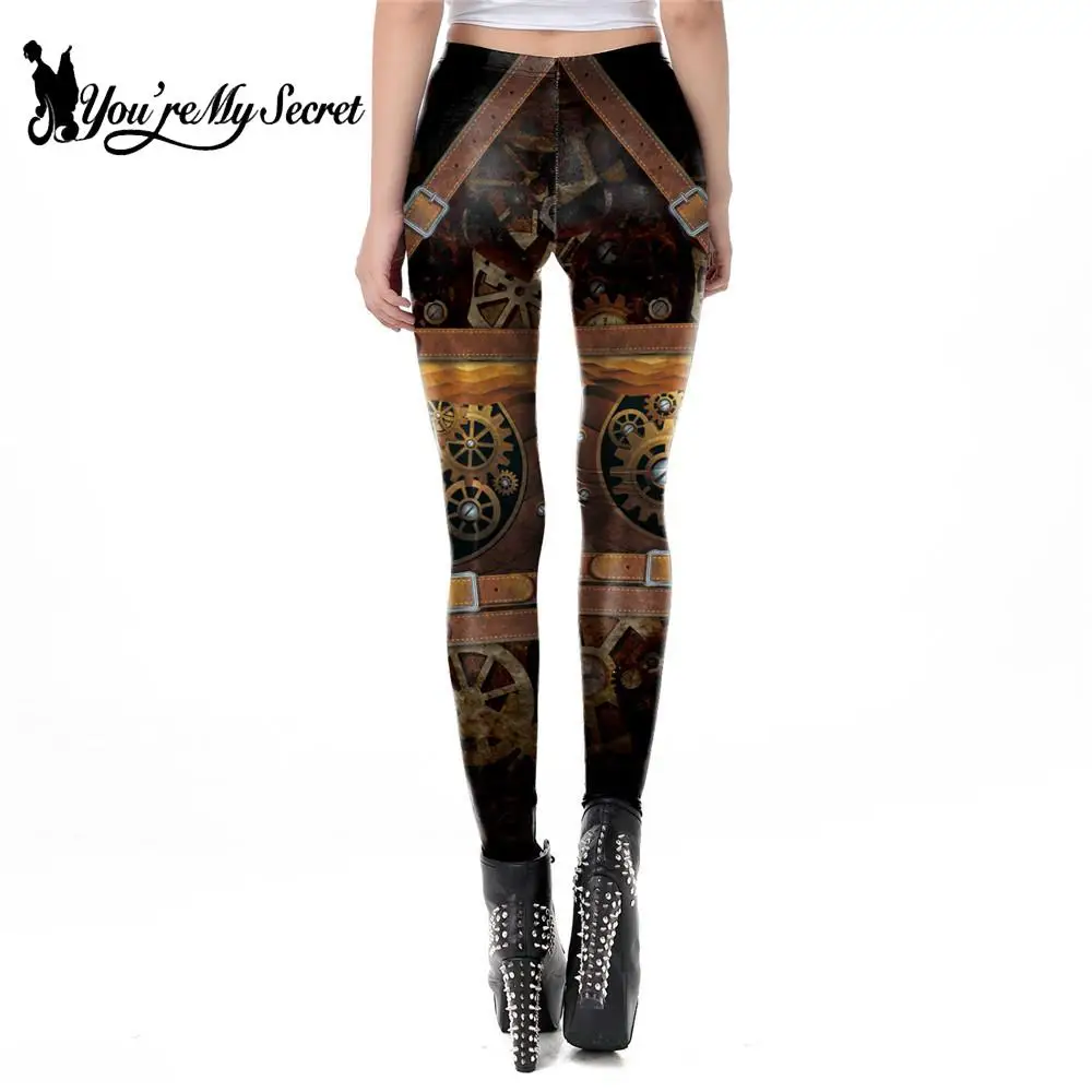 You're My Secret Women's Vintage Color Leggings, Sexy SteampunkBelt Printed Leggin Mid Waist Pants Summer Fitness Casual Trouser