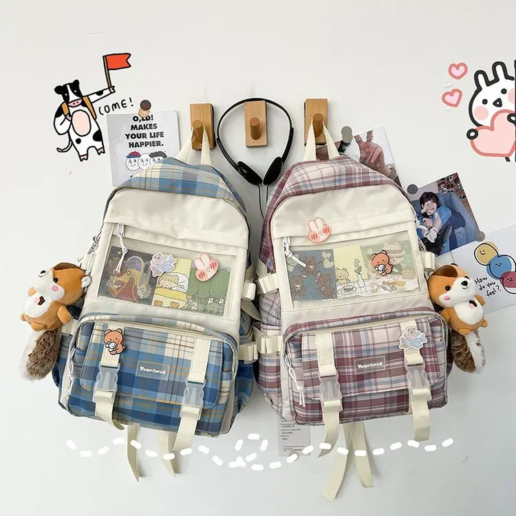 Nette Mädchen Überprüfen Rucksack Frauen Große Kapazität Ins Schule Taschen Für Teens Weiblichen Koreanischen Harajuku Schule Student Bookbag Damen