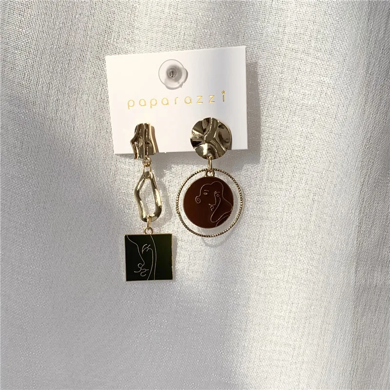 KSRA Fashion Korean Girl Face Earrings For Women Geometric Asymmetry Chic Dangle Earrings Statement Jewelry image 4
