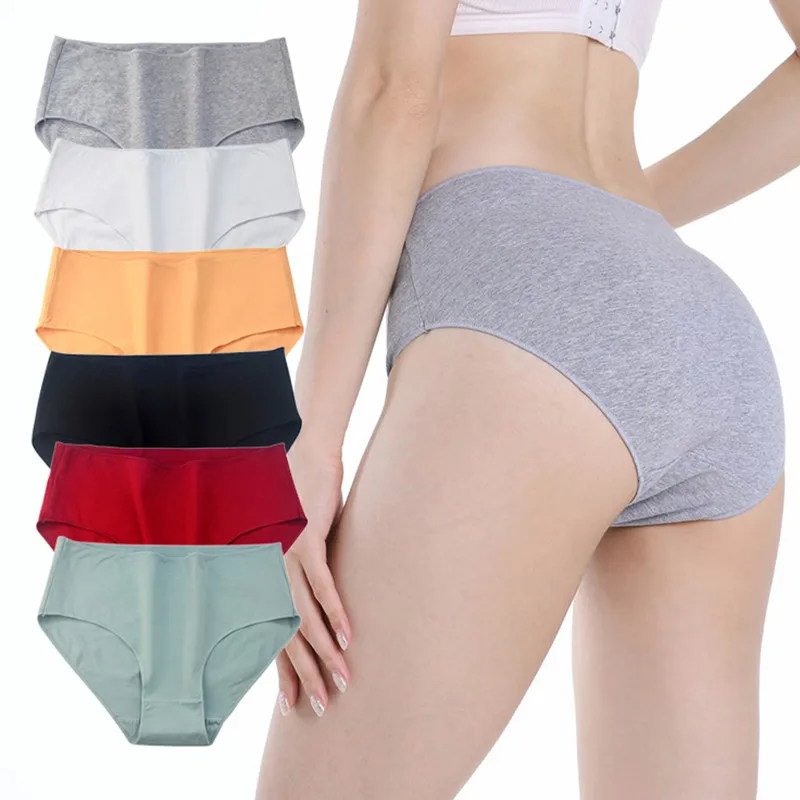 Calcinhas de algodão sem costura para mulheres, cuecas de cintura alta, íntimas conforto, cuecas femininas, calcinha monocromática, M-2XL, 6pcs por lote