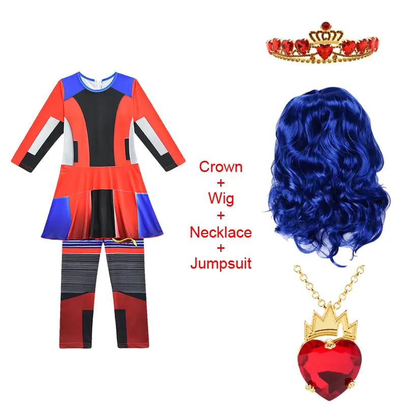 

Halloween Descendants 3 Costume For Teen Girl Jumpsuit Cloth Evie Child Cosplay Wig Romper Crown Set Kid Pelele Playsuit 8 To 12