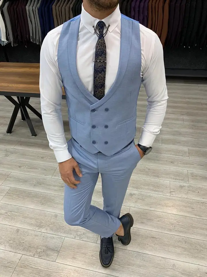 Blazer a medida con dos botones para hombre, traje masculino de abrigo, traje de negocios, 3 piezas