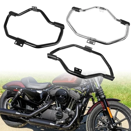Imagen 1 del producto Bigote de motocicleta protector de motor barra de choque de carretera negro/cromo para Harley Sportster XL883 XL1200 48 72 2004-2017