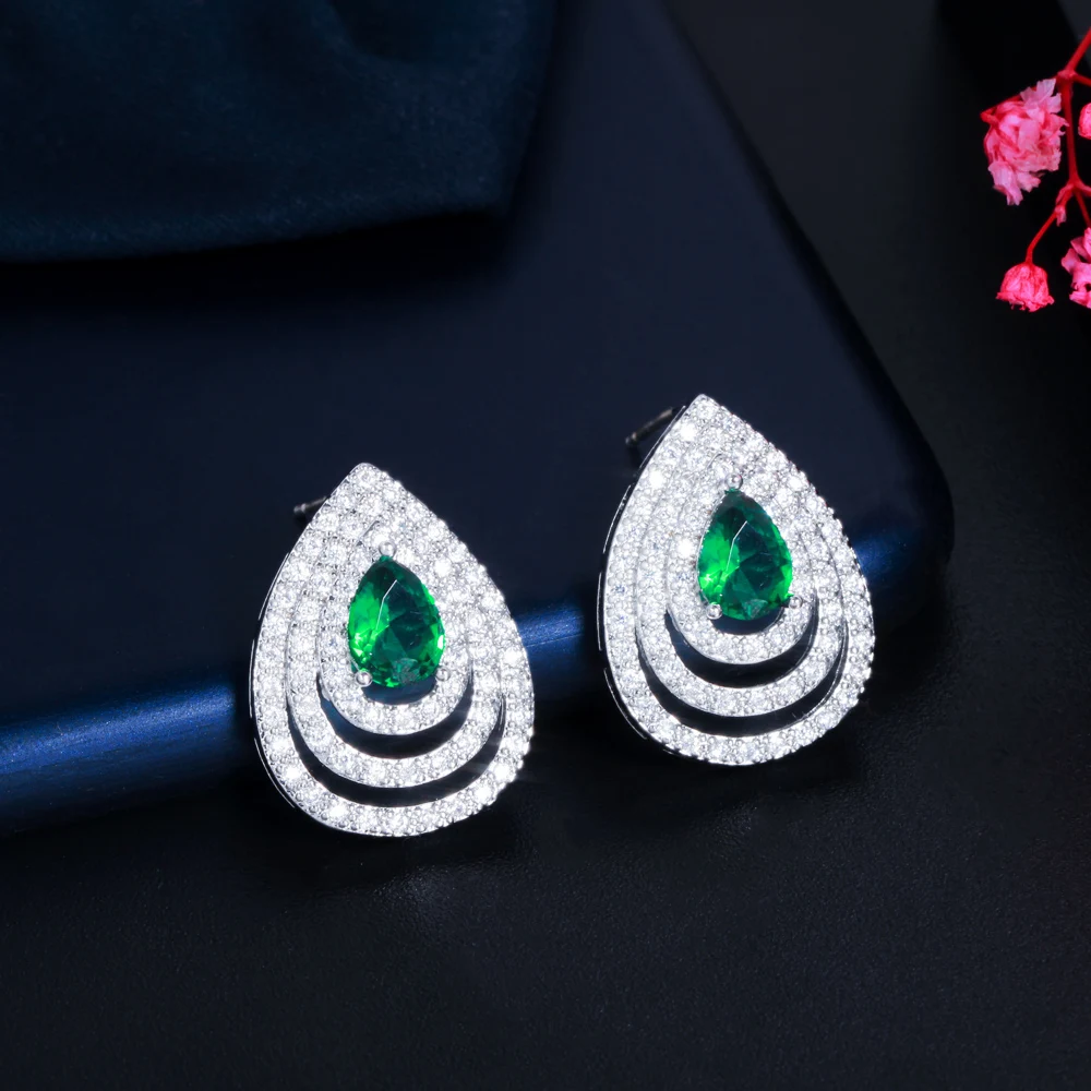 CWWZircons Delicate Turtle Round Micro Pave Cubic Zirconia Blue Green Crystal Big Stud Earrings for Women Korean Jewelry CZ923