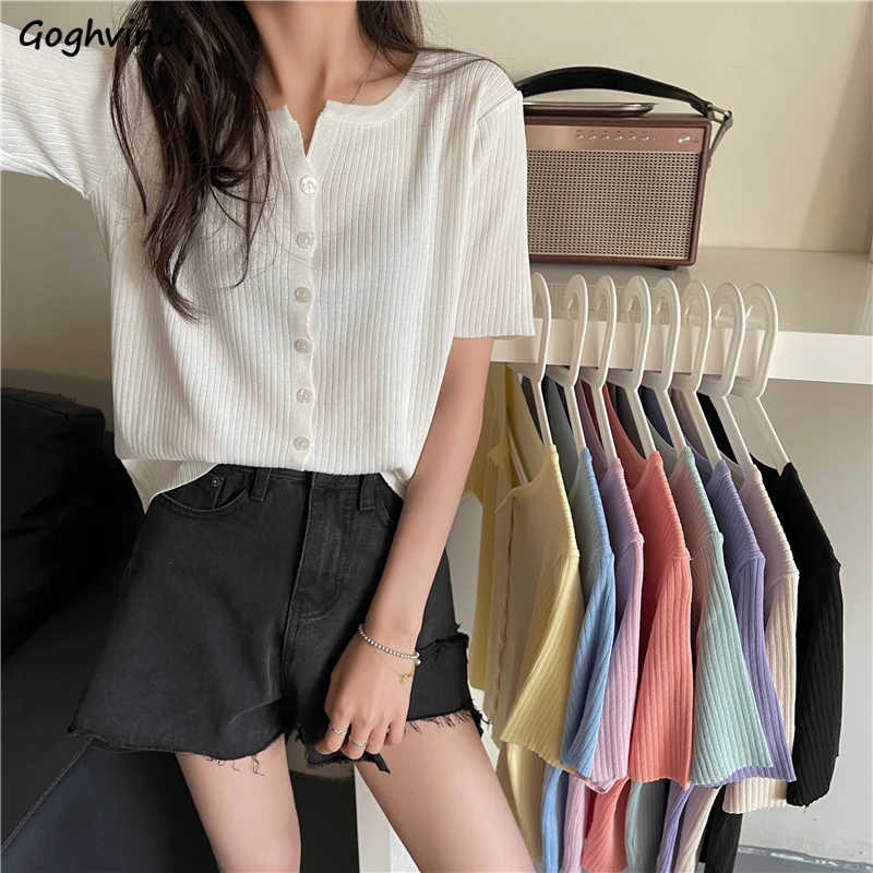 Short Sleeve Loose Cardigans Women Solid Knitting Sunscreen Tops Sweet Cozy Single Breasted Sweaters Chic Elegant Streetwear Ins