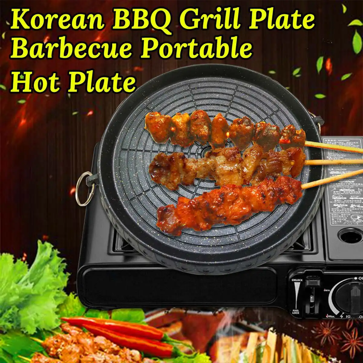 32cm Maifan Stone Charcoal Grill Pan Round Outdoor Picnic Garden Party Terrace Beach Korean BBQ Plate Non-Stick Aluminum Tray