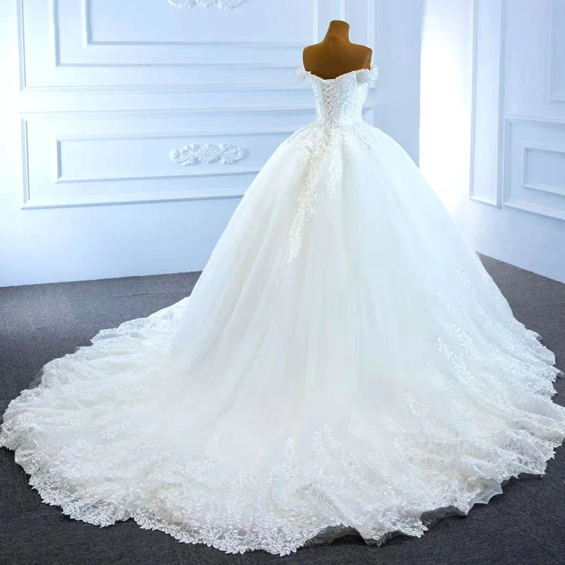 J66712 Elegant Sweetheart Princess Wedding Dresses 2020 Appliques Ball Gowns Short Sleeve Off The Shoulder