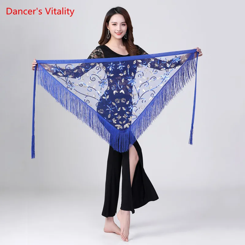 Belly Dance Hip Scarf Mesh Sequins Triangle Skirt Practice Clothes Female Adult Elegant Tassel Belt Performance Clothing