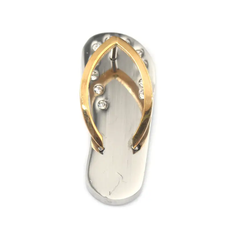 Stainless Steel Pendants Flip Flops Slipper  Clear Rhinestone Charms For Women Men Bracelet Necklace Jewelry Making, 1 PC