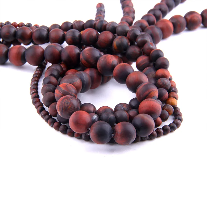 6 8 10 12mm Matte Gem Stone Red Tiger Eye beads Natural Stone Round Spacer loose Beads For jewelry Making Bracelet Necklace gift