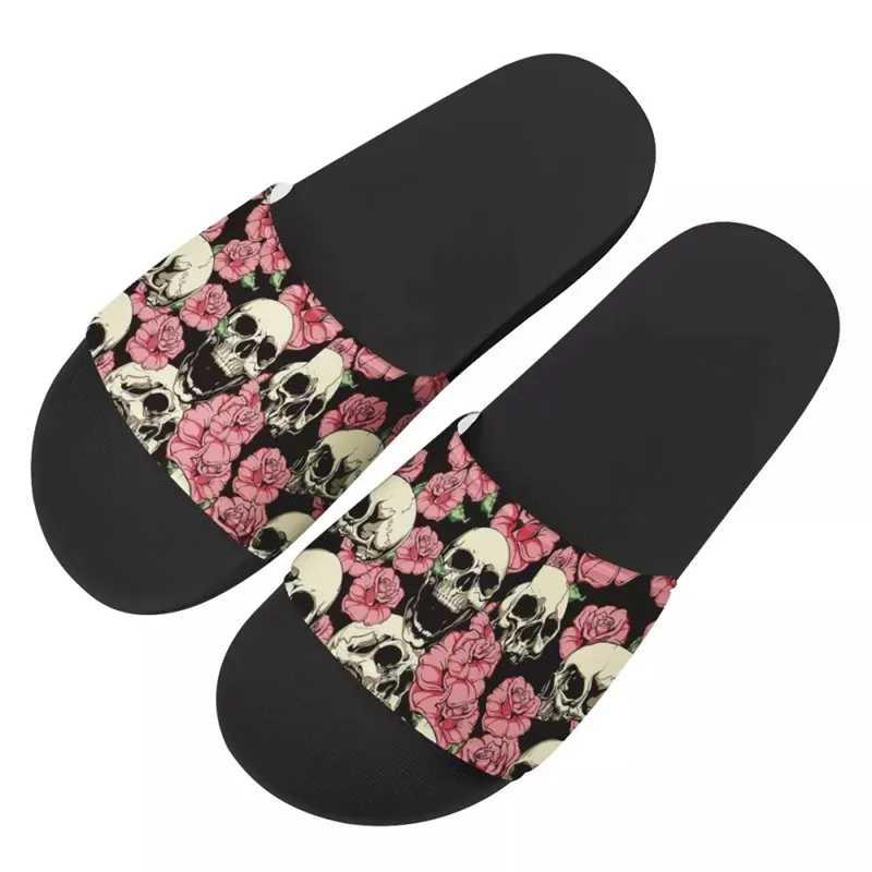 

WHEREISART Skull Flower Prints Women Slippers Summer Home Bathr Slippers Female Outdoor Flip Flops Couple Girls Beach Sandals