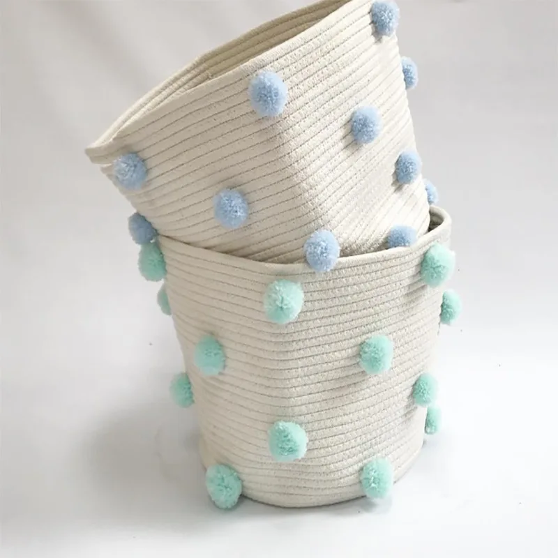 Storage Basket INS New Handmade Wool Ball Cotton Rope Storage Bucket Small Fresh Desktop Organize Sundries Storage Basket