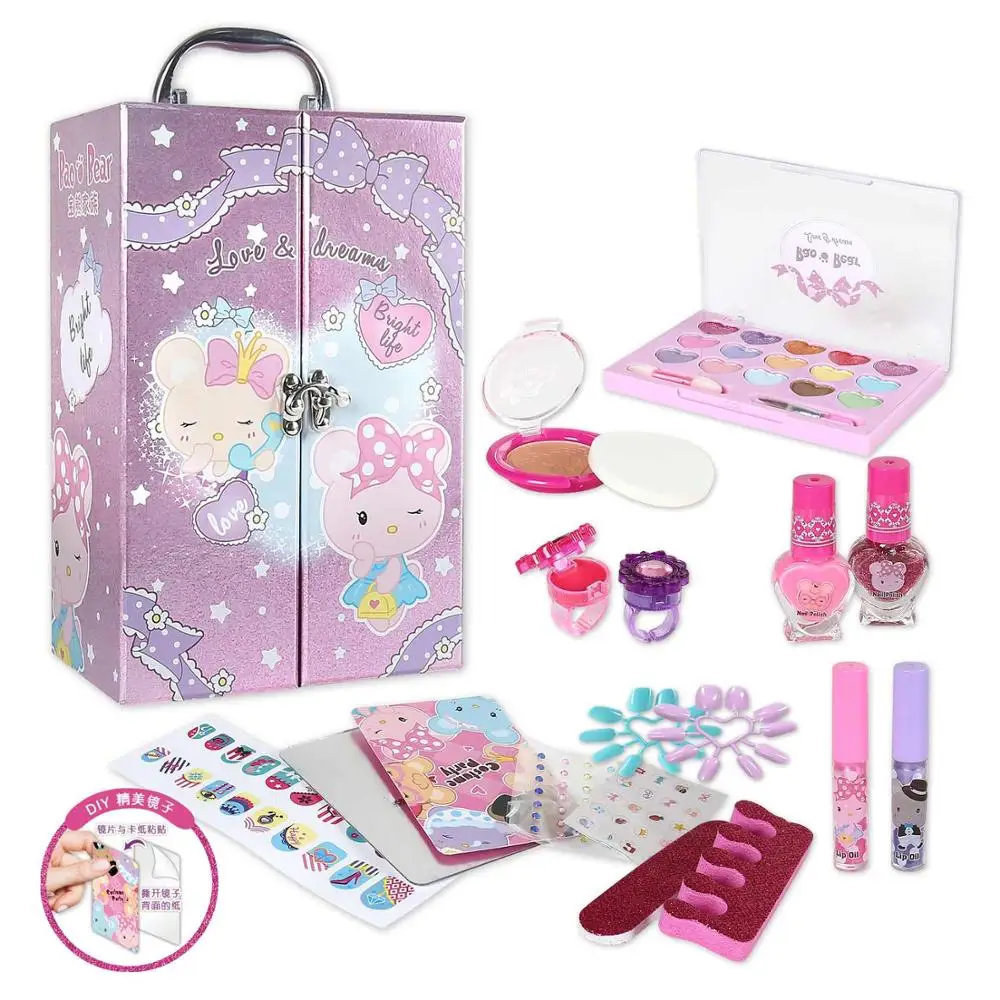 Girl Princess Makeup Toys Dressing Beauty Set Cosmetic Suitcase Wardrobe Safe Easy Clean Makeup Kit for Dress Children Gifts