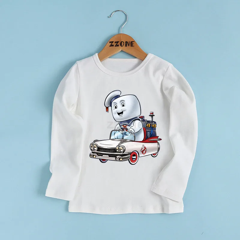 Boys and Girls Old School Logo Ghostbuster Print T shirt Kids Stay Puft Funny Clothes Baby Cartoon Long Sleeve T-shirt,LKP5224