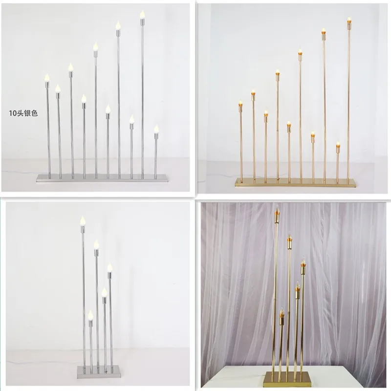 2 Set 5/10 Heads Metal Candelabra Candle Holders Electric Wedding Table Centerpiece Road Lead Candelabrum For Home Decor