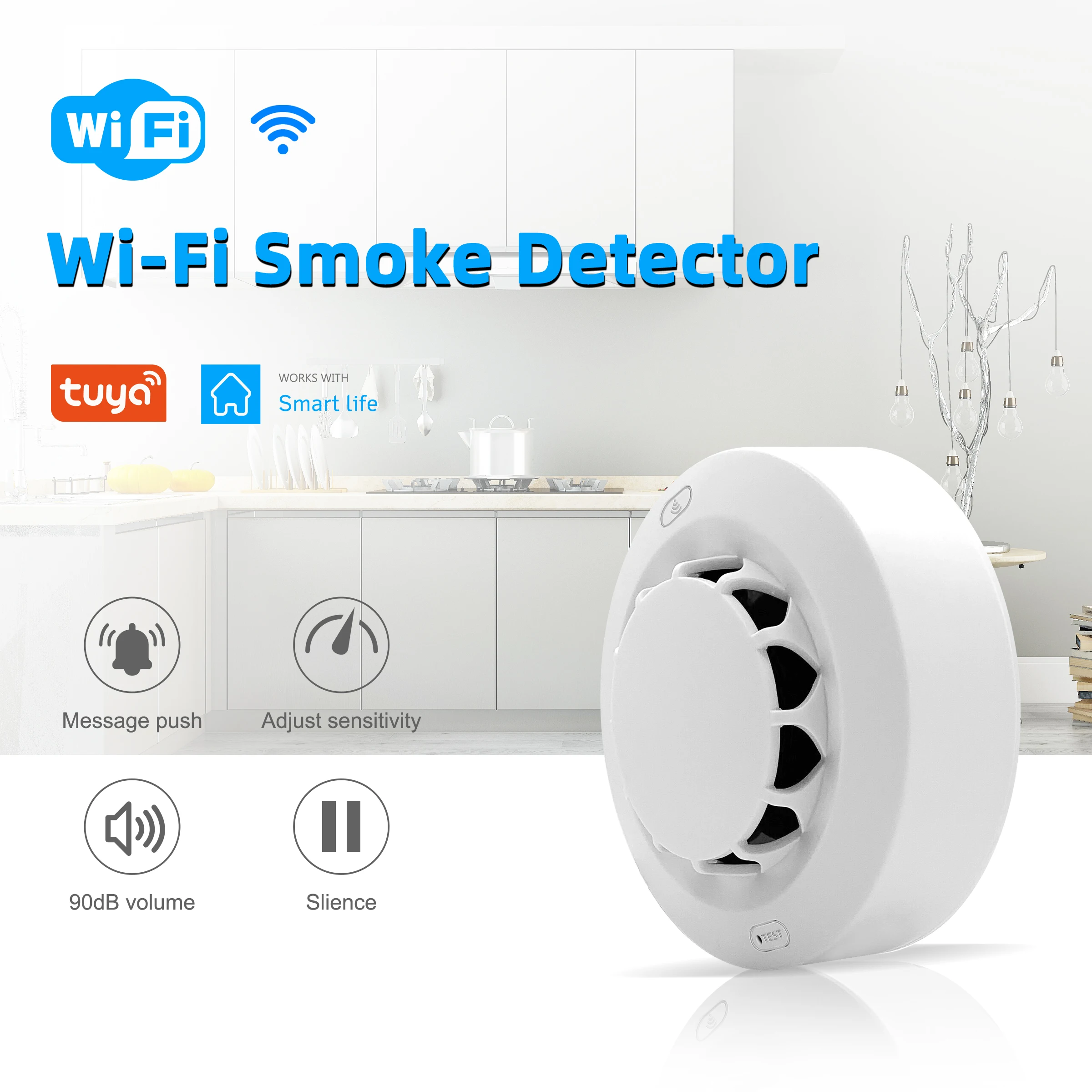 Sensore rilevatore di allarme antincendio fumo intelligente GIRIER Tuya Wifi con alimentazione a batteria funziona con l\'app Smart Life nessun Hub