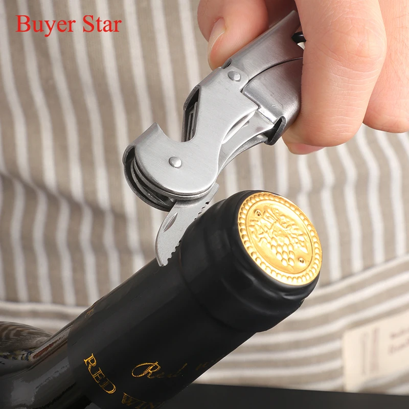 1pcs MultiFunction Red Wine opener Stainless Steel Wine Corkscrew Gold Beer Bottle Can Opener Homehold Kitchen utensil Bar Tools