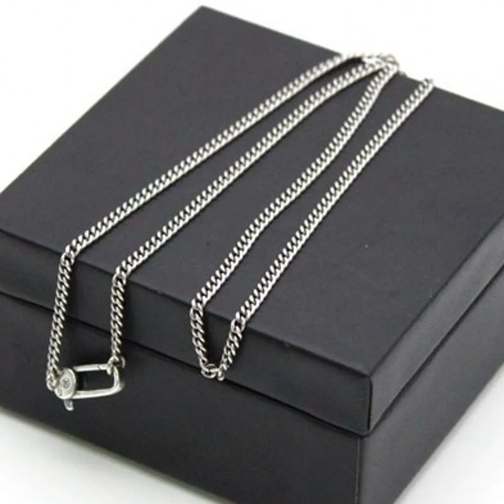 BOCAI 3MM  New S925 Silver Whip Chain Wide-Faced Vintage Sweater Chain Long Trendy Men and Women Necklace