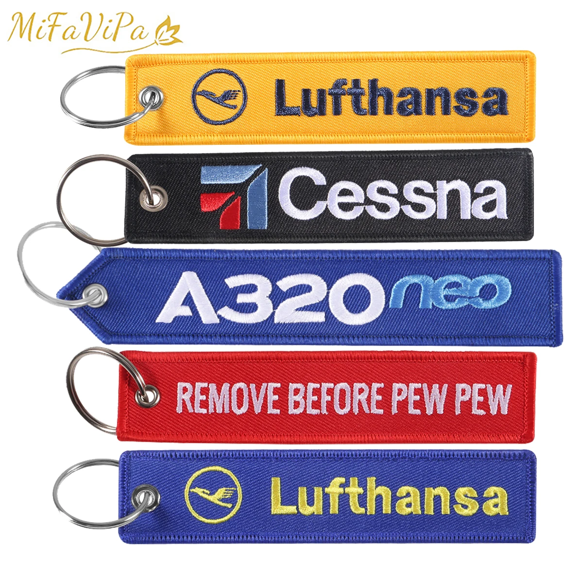 MiFaViPa 5 PCs FLIGHT CREW Keychain Fashion Trinket Llavero Cessna Embroidery Key Chain Ring Lufthansa for Aviation Gift A320