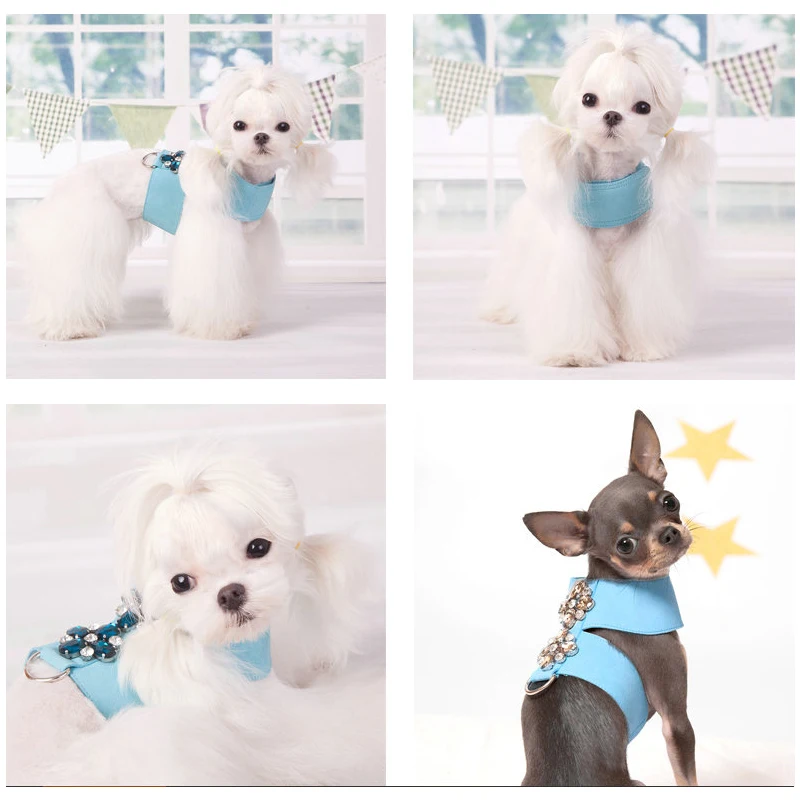 Big Rhinestone Floral  Dog Harness For Small Pet Puppies Animals With Leash Set Luxury Outdoor Walking Cat Kitten Collar Goods